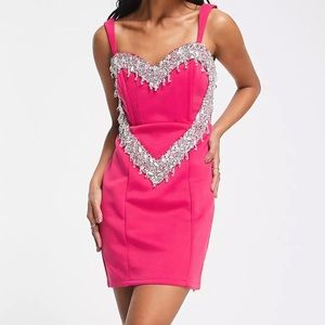 ASOS DESIGN heart embellished mini dress in pink